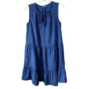 J. McLaughlin Women's Blue Linen Sleeveless Tiered Dress in Size S